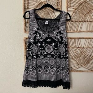 Bila Boho Top Blouse Sleeveless Lightweight Festival Lace Trim Sequin Sz XL B45